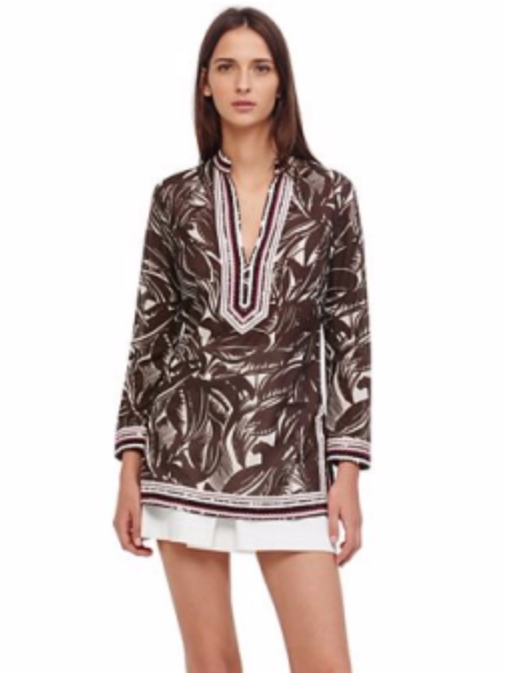 Tory Burch Brown Tropical Palms Tunic - Picture 2 of 12